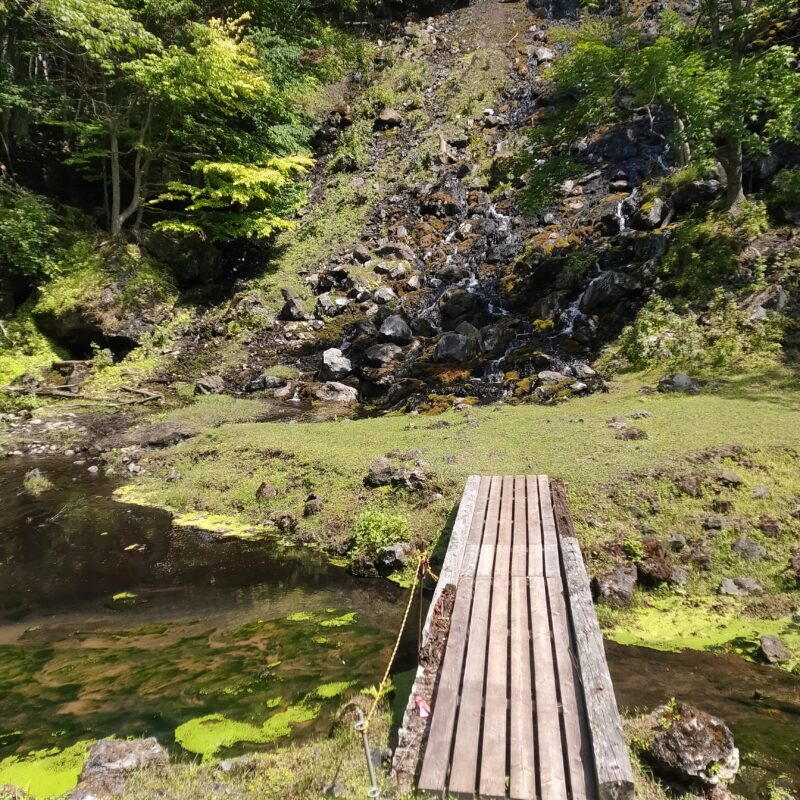 湯の滝にかかる橋の写真
