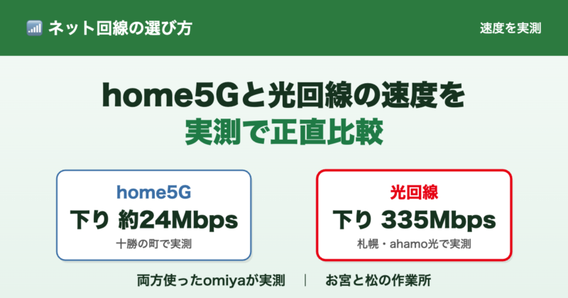 home5Gと光回線の速度を実測比較｜両方使って分かった正直な数字 